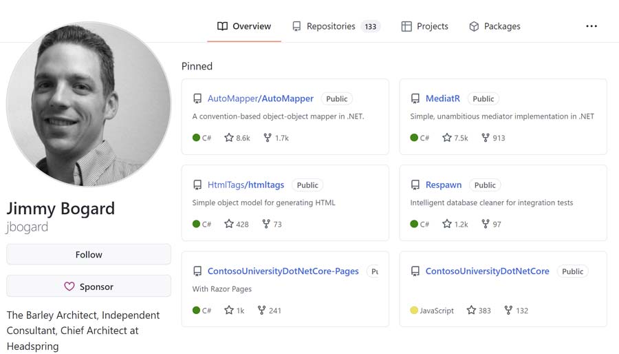 Jimmy Bogard's GitHub page.