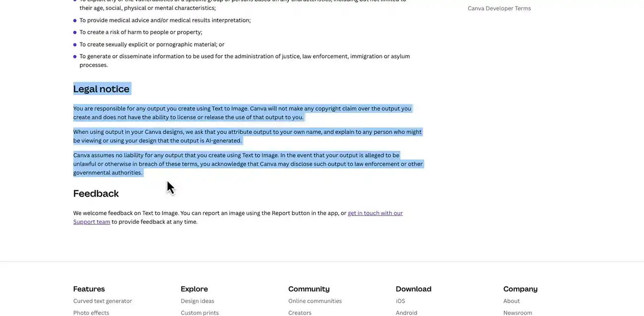 Canva AI Legal Usage Notice Canva AI Legal Usage Notice