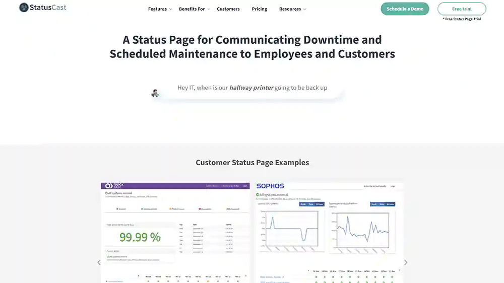 Screenshot of Statuscast homepage.