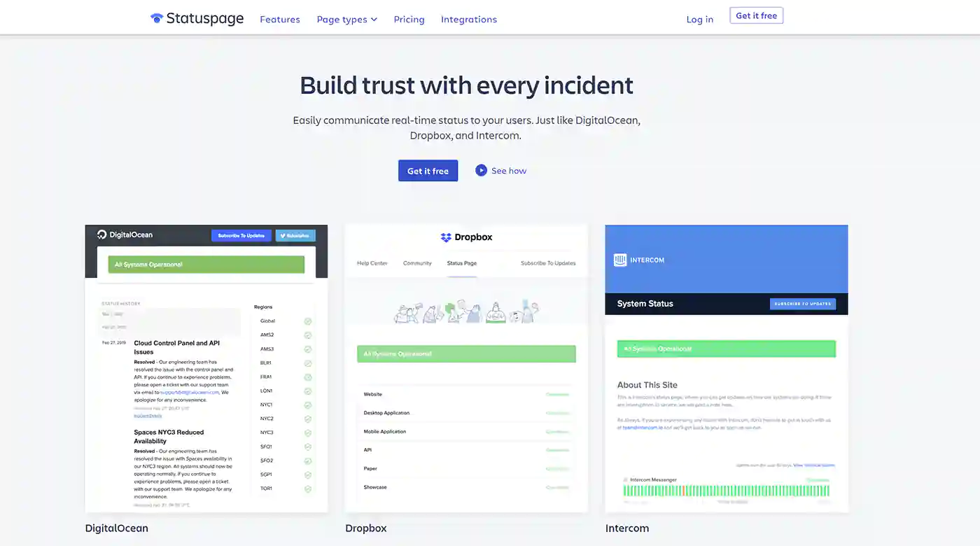 Screenshot of Statuspage by Atlassian.