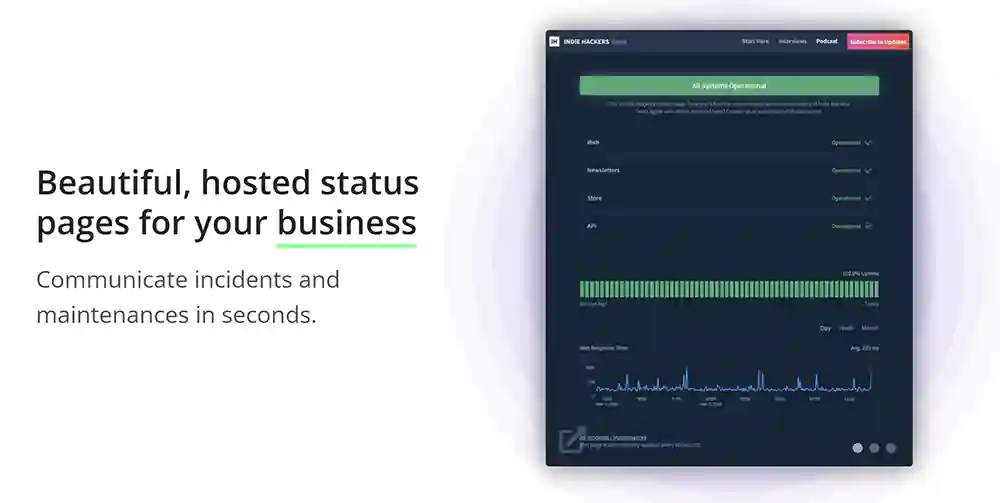 Screenshot of Statuspal homepage.