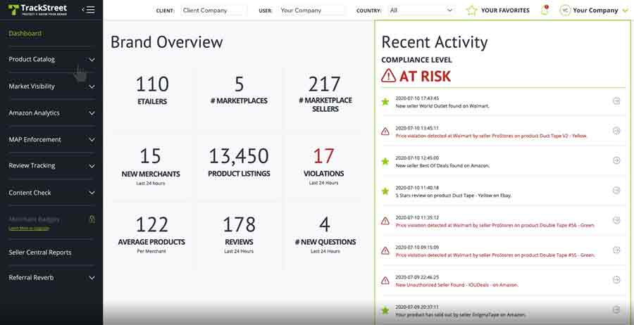 Screenshot of TrackStreet dashboard.