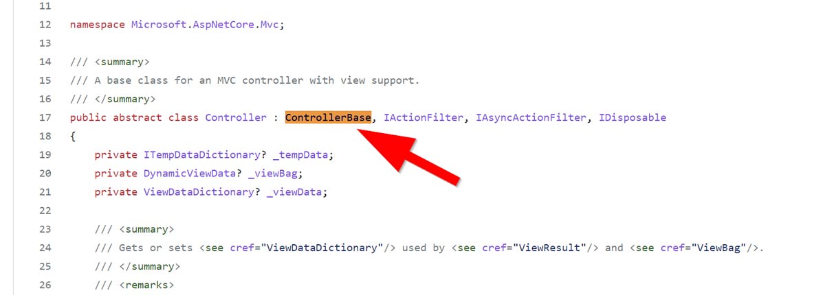 Code showing the ASP.NET Controller Class.