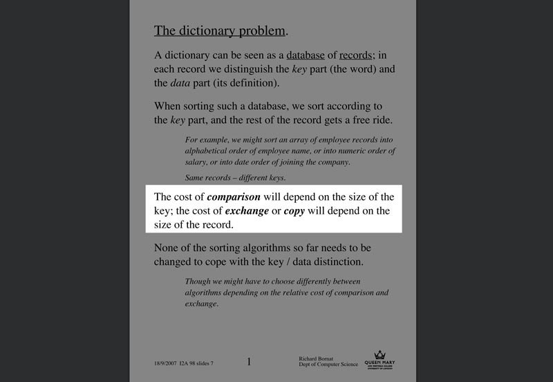 Lecture from Richard Bornat about dictionaries.