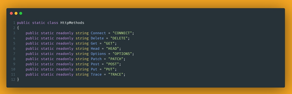 A code showing HttpMethods class in .NET CORE.