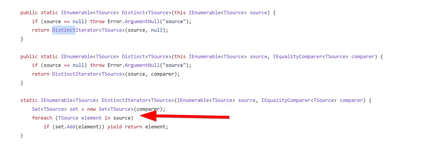 C#/.NET source code of the Distinct method C#/.NET source code of the Distinct method