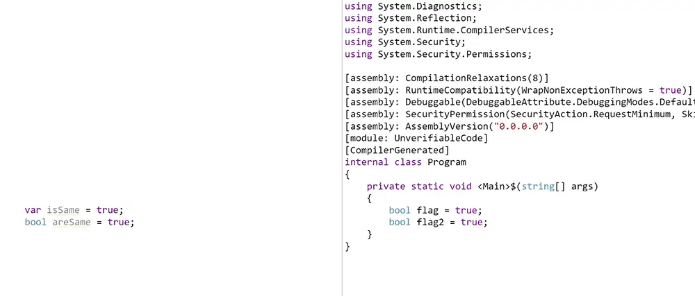 VAR vs Type Compiled Code.