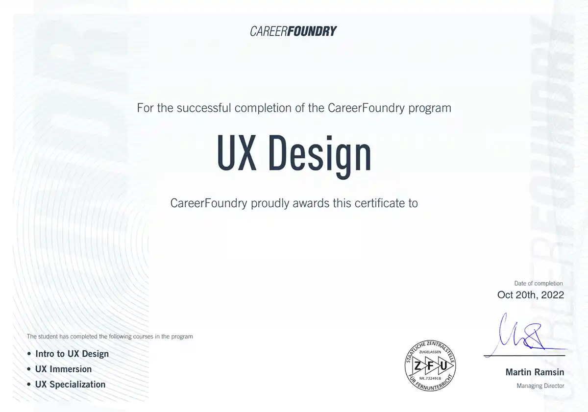 Careerfoundry UX design program certificate Careerfoundry UX design program certificate