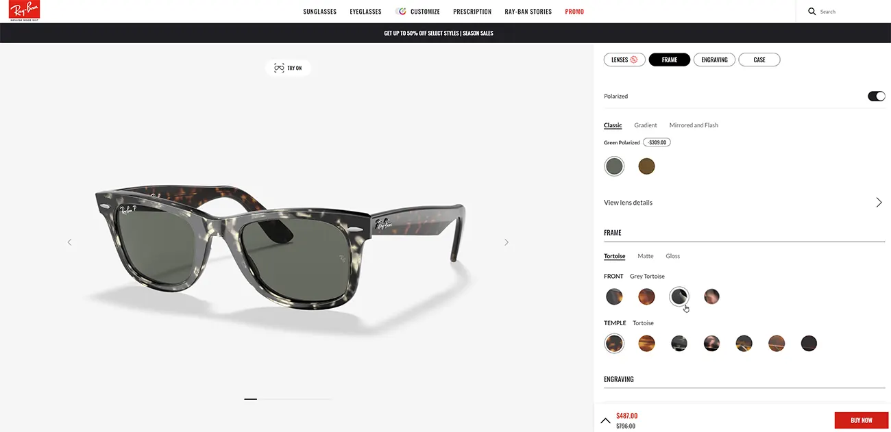 Shopping experience on Ray-Ban.com Shopping experience on Ray-Ban.com