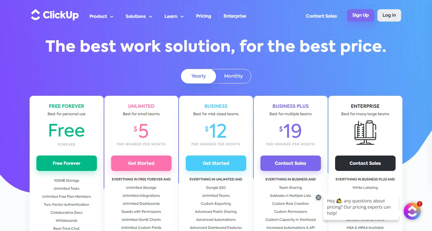 ClickUp Pricing Table ClickUp Pricing Table