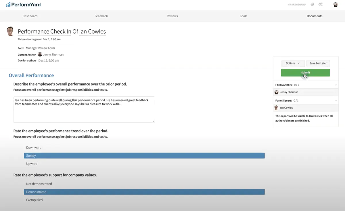 PerformYard Goal Setting Software PerformYard Goal Setting Software Screenshot.