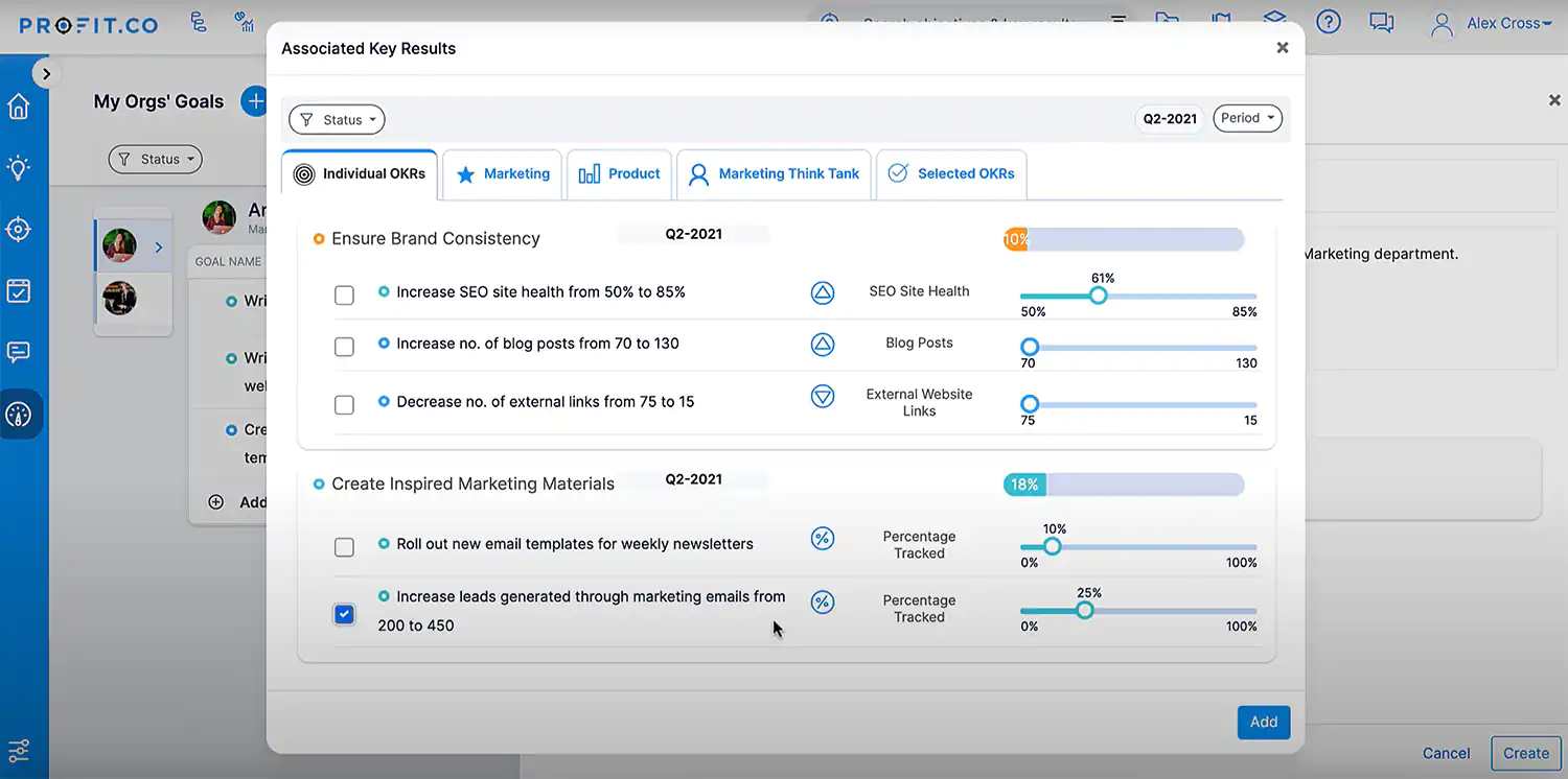 Profit.co Employee Goal Management feature Profit.co Employee Goal Management feature Screenshot