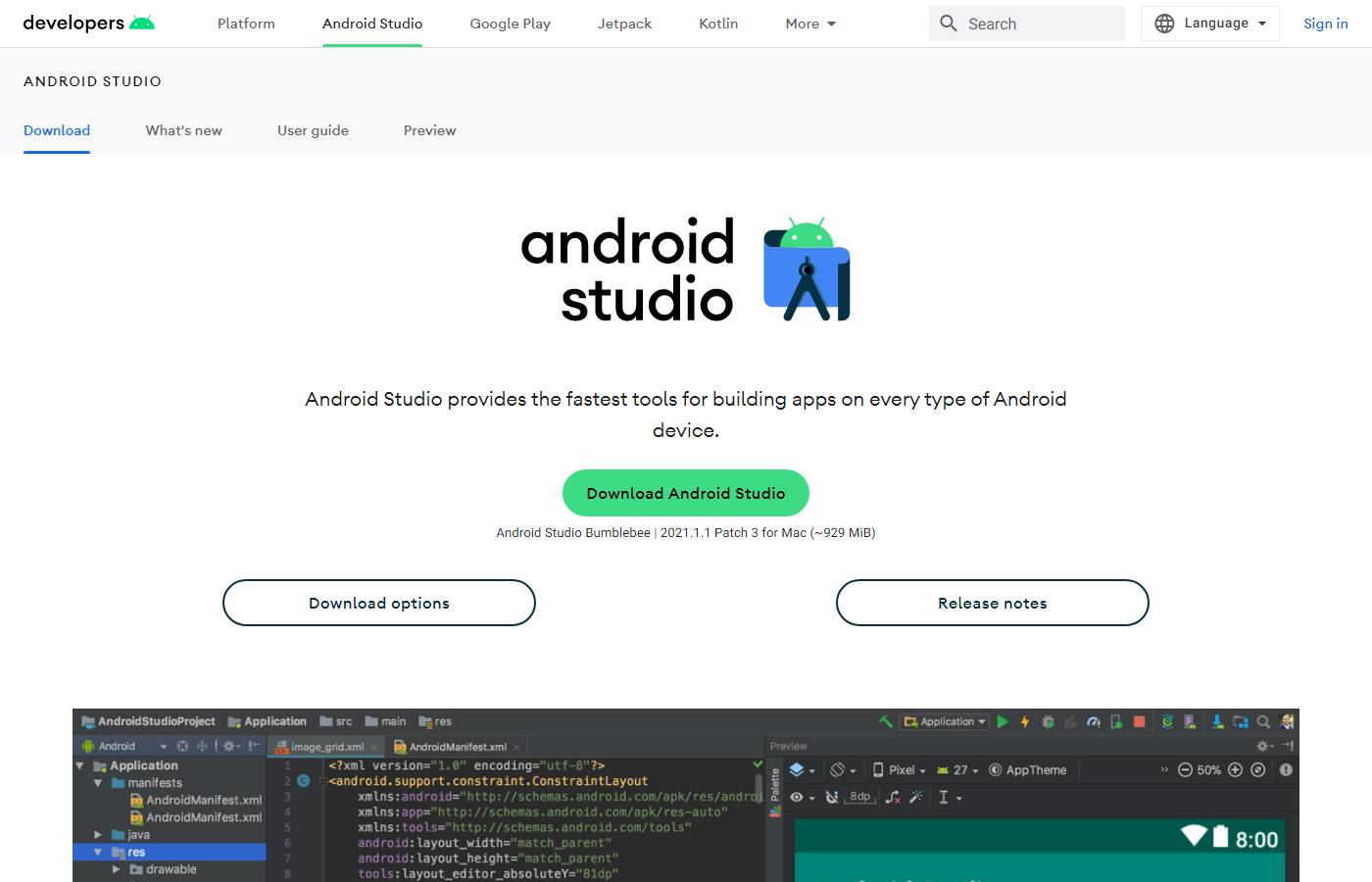 Android Studio Screenshot of Android Studio.