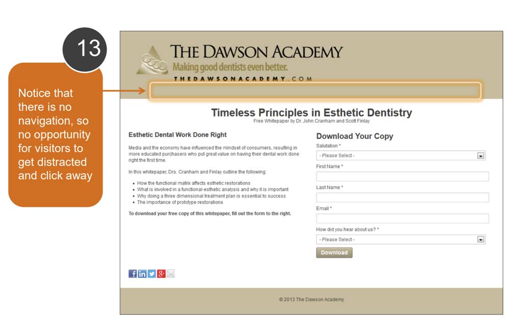 Screenshot of a landing page optimization without navigation bar.