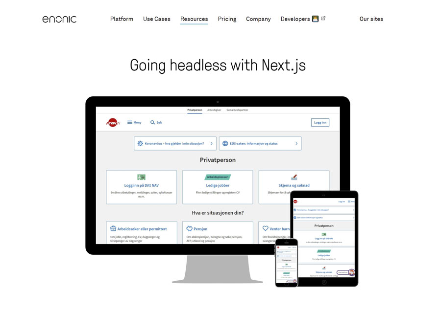 Enonic CMS for Next.js. Enonic CMS website