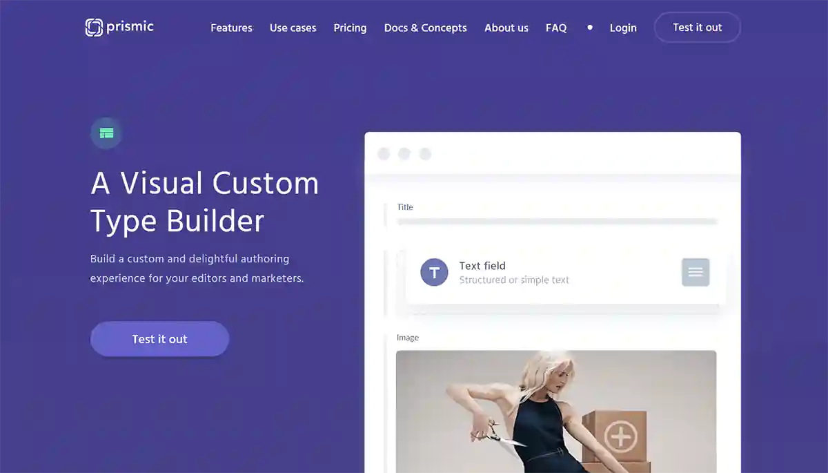 Prismic CMS custom content builder screenshot.