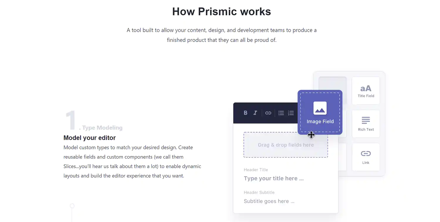 Prismic headless CMS for Next.JS. Prismic CMS website screenshot.