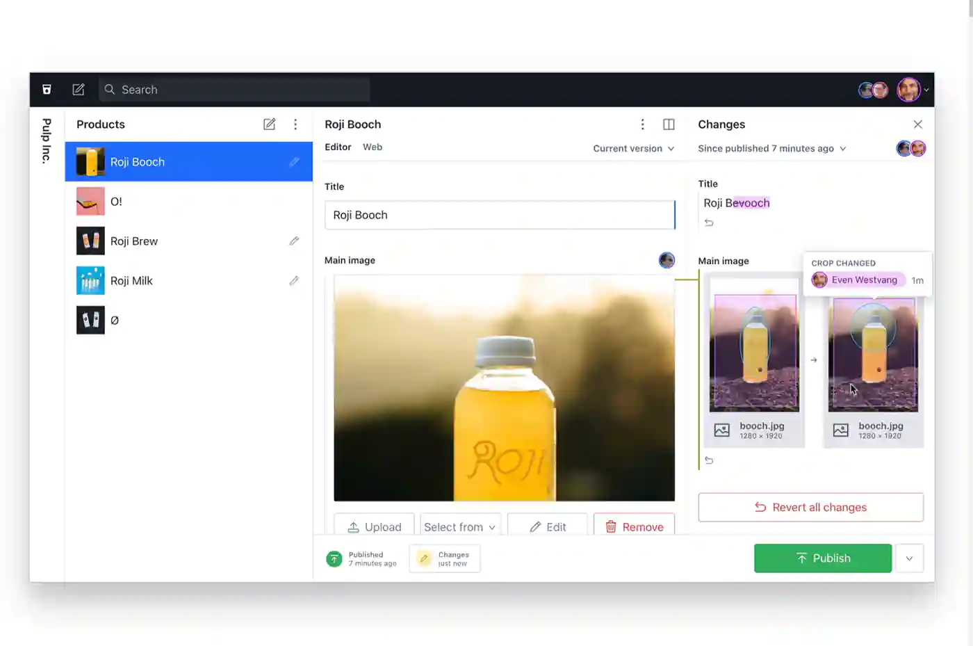 Content management in Sanity CMS. Screenshot of Sanity CMS.