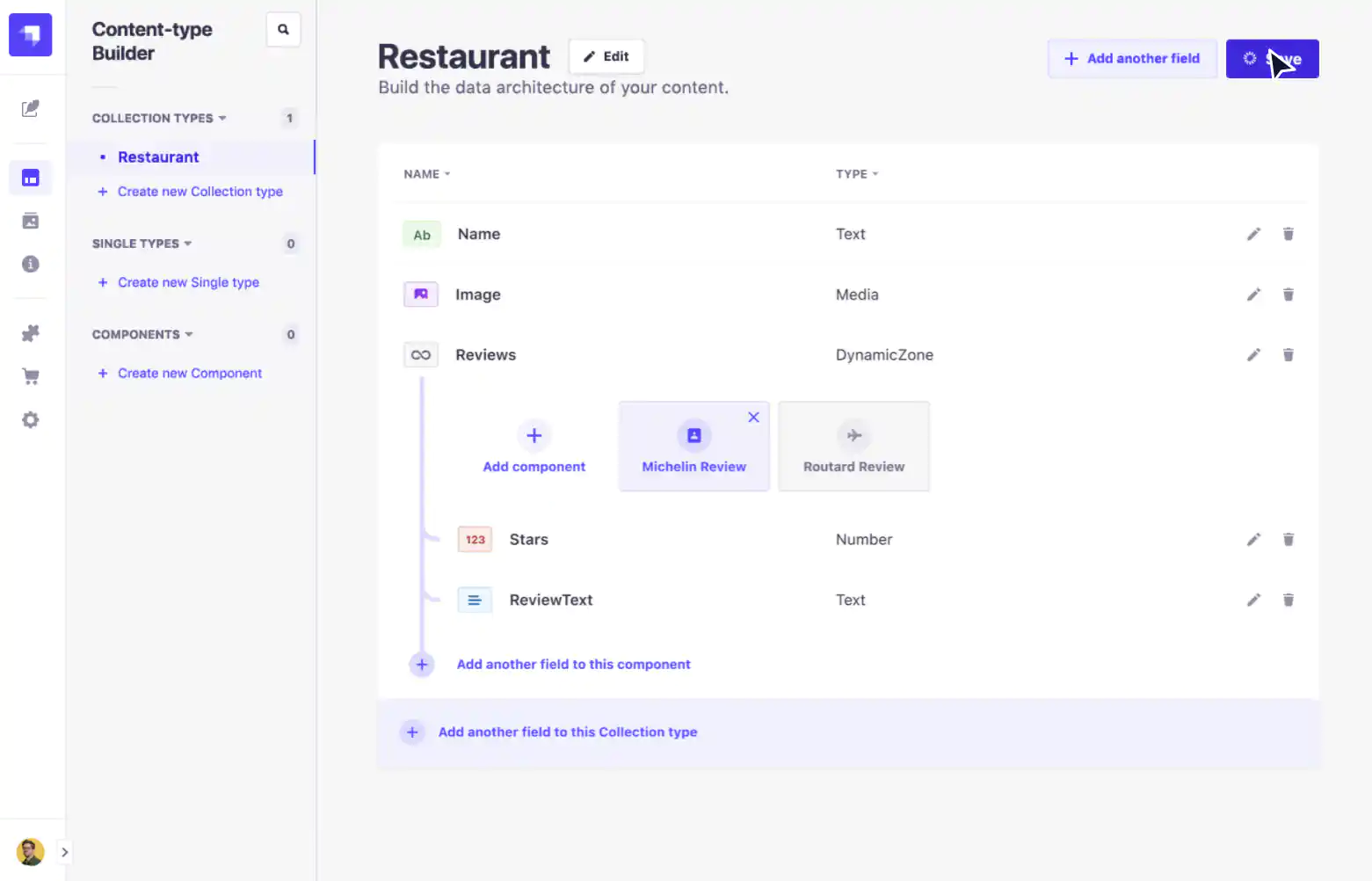 Strapi content management system dashboard.