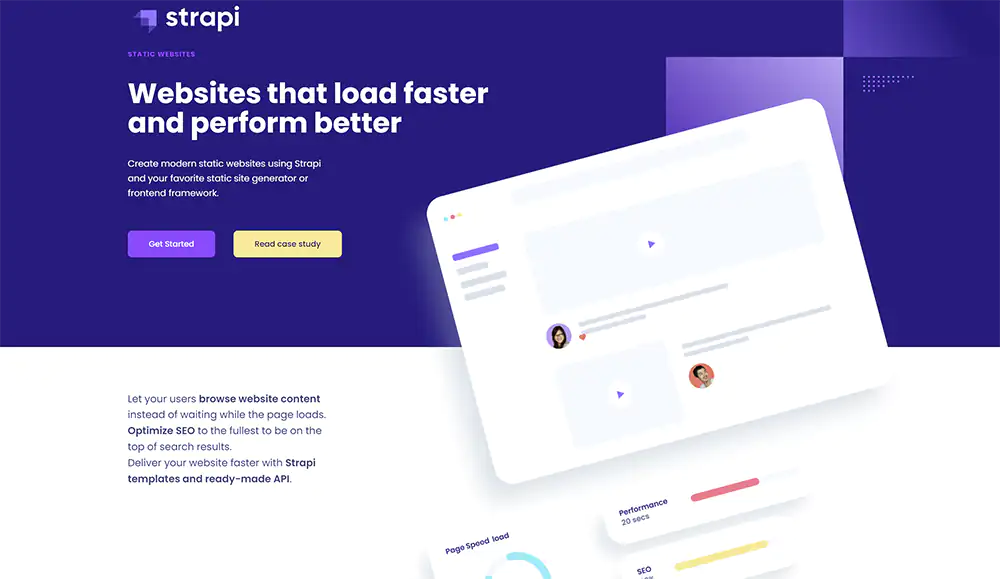 Strapi CMS Strapi CMS website screenshot.