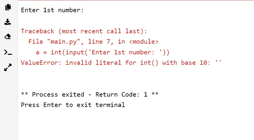 Process finished with exit code 1 Process finished with exit code 1