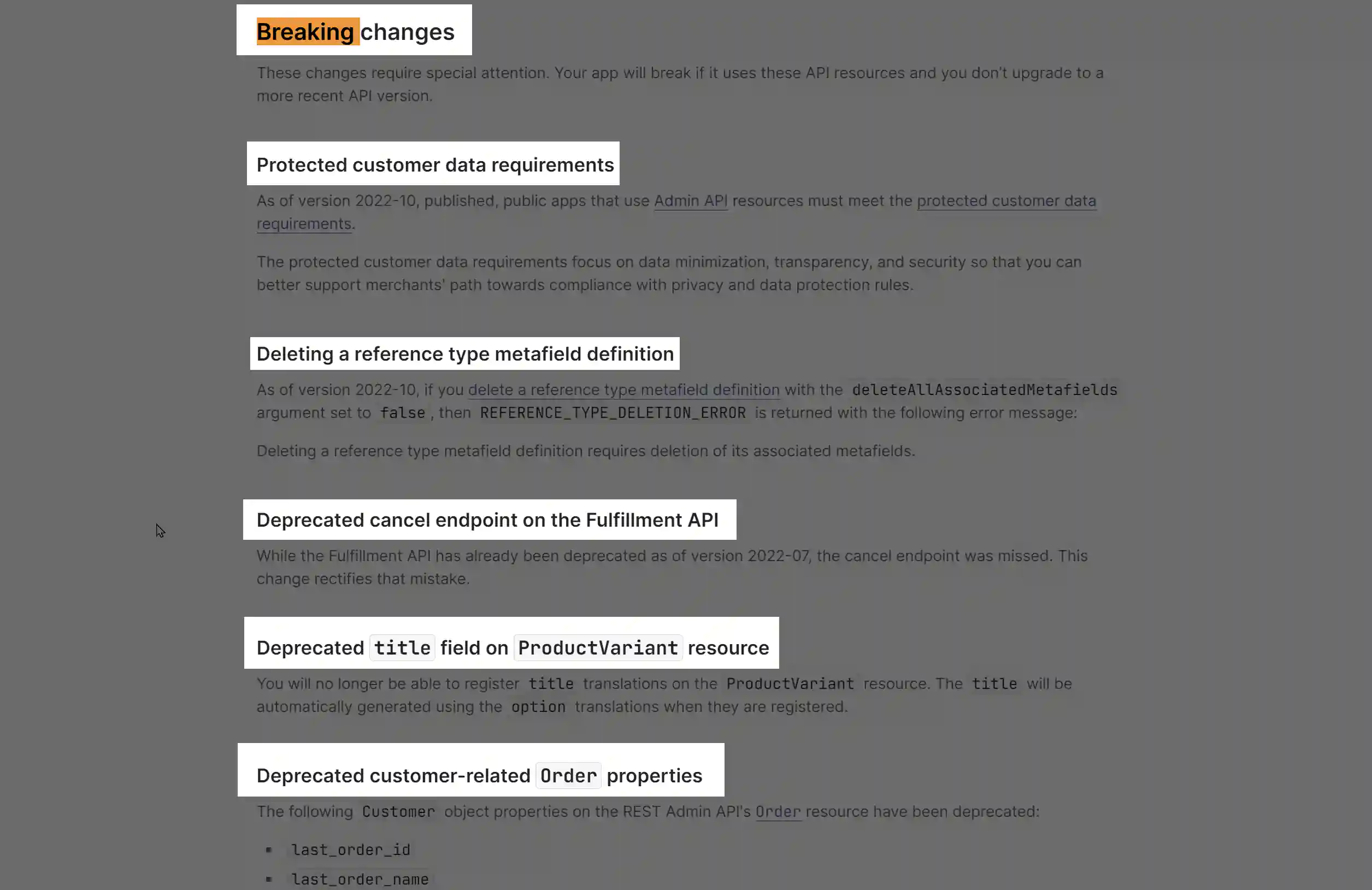 Shopify API breaking changes example Shopify API breaking changes example