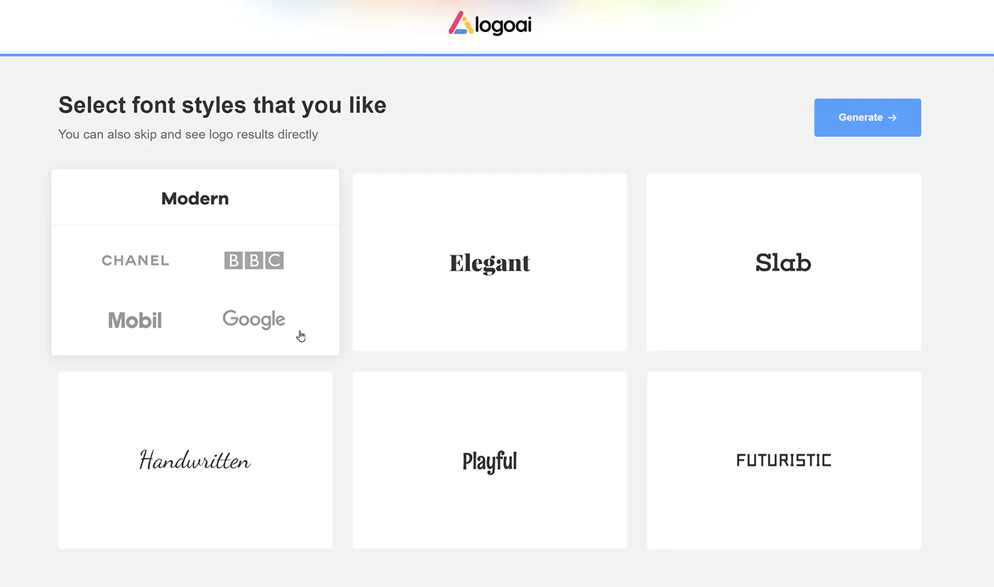 Screenshot from Logo.ai AI logo generator Screenshot from Logo.ai AI logo generator