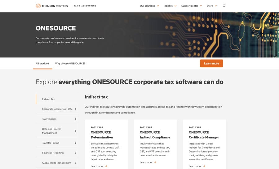 Thomson Reuters ONESOURCE Thomson Reuters ONESOURCE software website screenshot