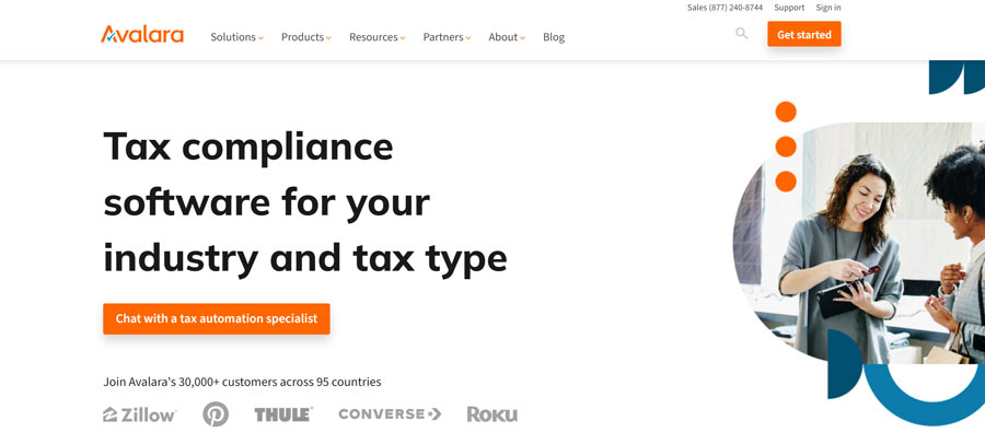 Avalara Avalara tax compliance software website screenshot