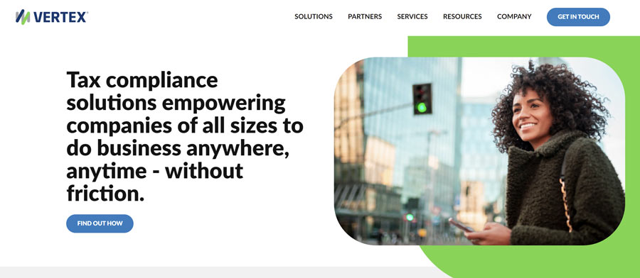 Vertex Vertex tax software website screenshot